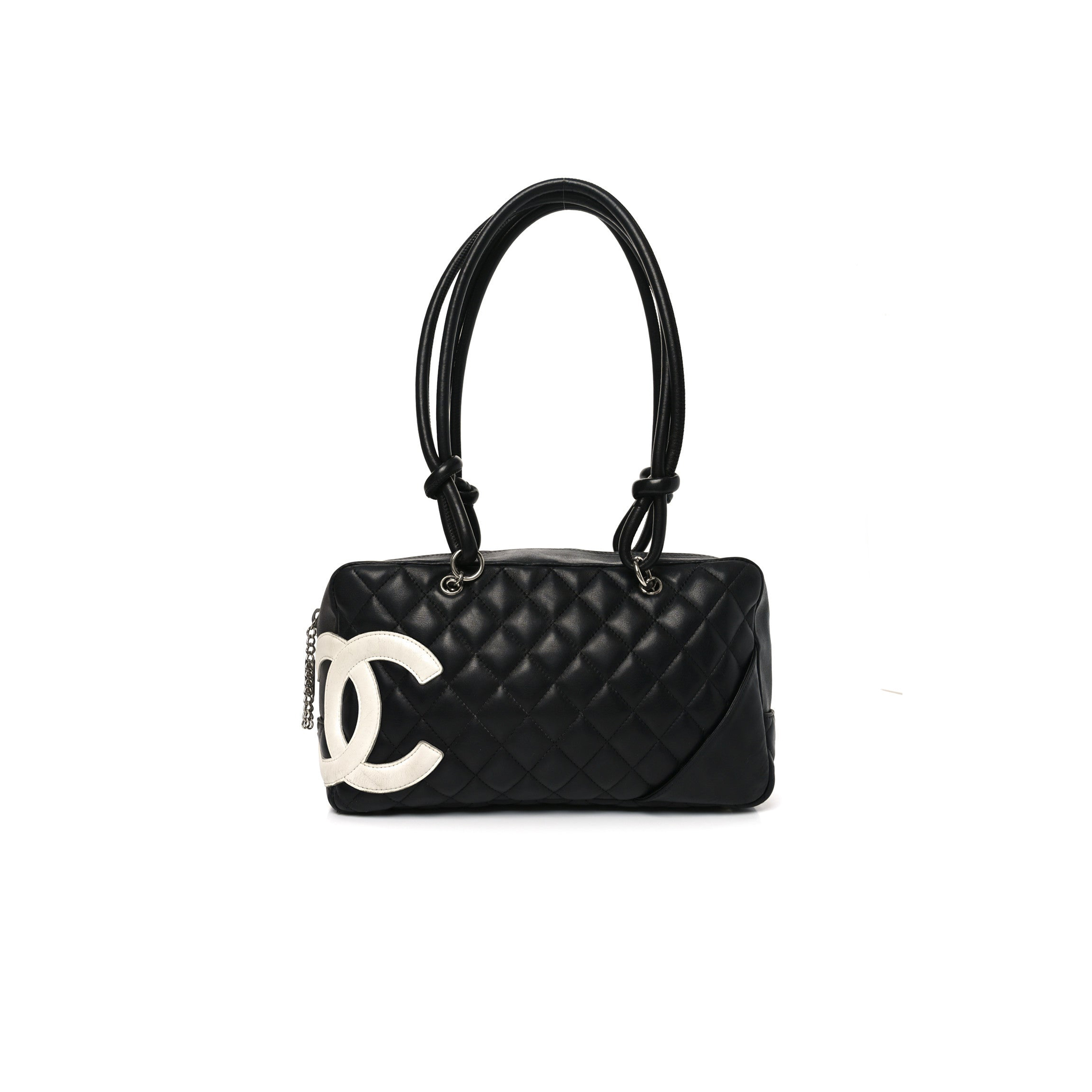 Ch**el master calfskin quilted large cambon bowler black white (28*16*10cm)